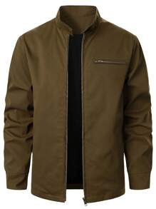 Manfinity Homme 男士拉链立领夹克，外出基本款长袖夹克，适合送给朋友、丈夫、男朋友的礼物，秋季