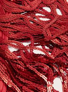 SHEIN ICON Sequin Fringe Trim Skirt - Red - View 5