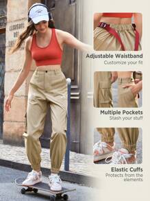 In My Nature 素色翻蓋口袋工裝褲 - 卡其色 - 查看 4