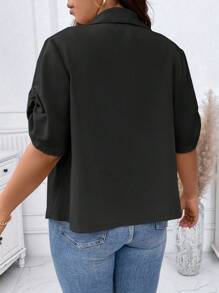 SHEIN Unity Hơn Chi tiết Ruched Tay áo Mở Mặt trước Áo vest - màu đen - Xem 2