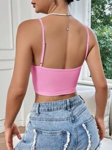 Muchica Solid Crop Cami Top - Pink - View 2
