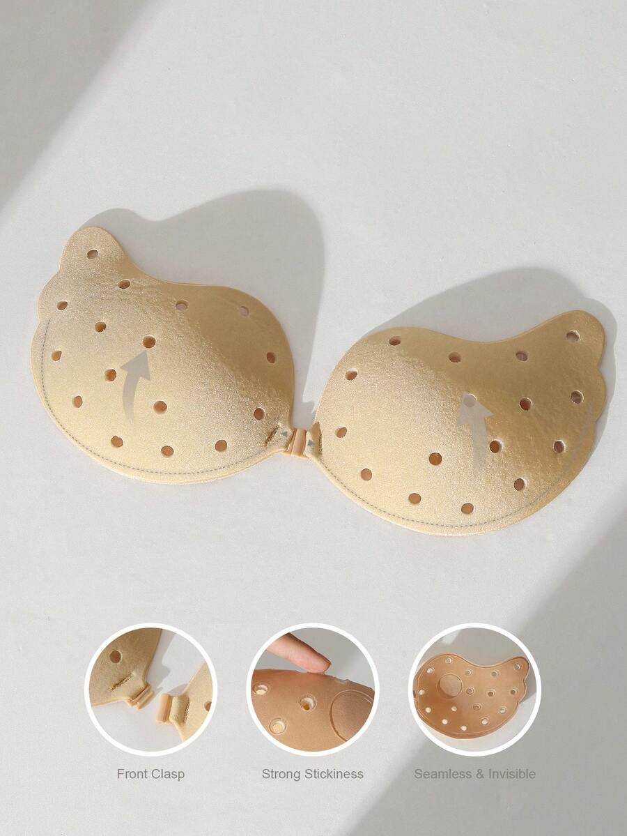 素色前扣胸罩 - 杏色 - 查看 1