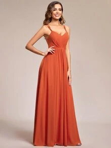 Elegant Chiffon Backless Floral Embroidery Tangerine Bridesmaid Dress - Burnt Orange - View 4