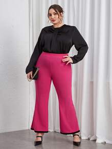 SHEIN Privé Plus Contrast Trim Flare Leg Pants - Pink - View 4