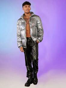 FeverCity Men Holographic Zip Up Padded Coat - Silver - View 6