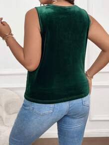 SHEIN Franclia 大碼拼接水溶蕾絲背心上衣 - 綠色 - 查看 2