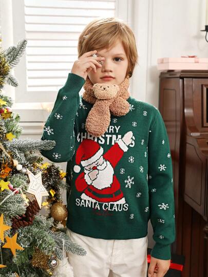 SHEIN Chico preadolescente Jersey con patrón de Papá Noel de Navidad