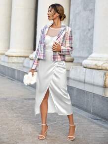 SHEIN BIZwear 格紋圖案雙排釦西裝外套 - 彩色 - 查看 5