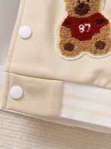 SHEIN 男小童字母貼布條紋飾邊學院風夾克