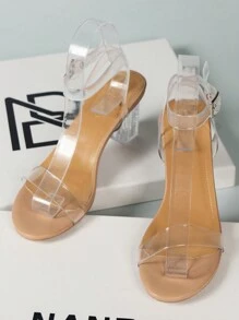 Party Vacation Wedding Occasion Latest 2023 Spring/Summer Elegant Apricot Women's Shoes. Features Round Toe, Chunky & Unusual Heels, Sheer & Bare Design With Decorative Open Toes. Slide Classic & Fashionable High-Heeled Apricot Sandals For Women With Rubber Soles.