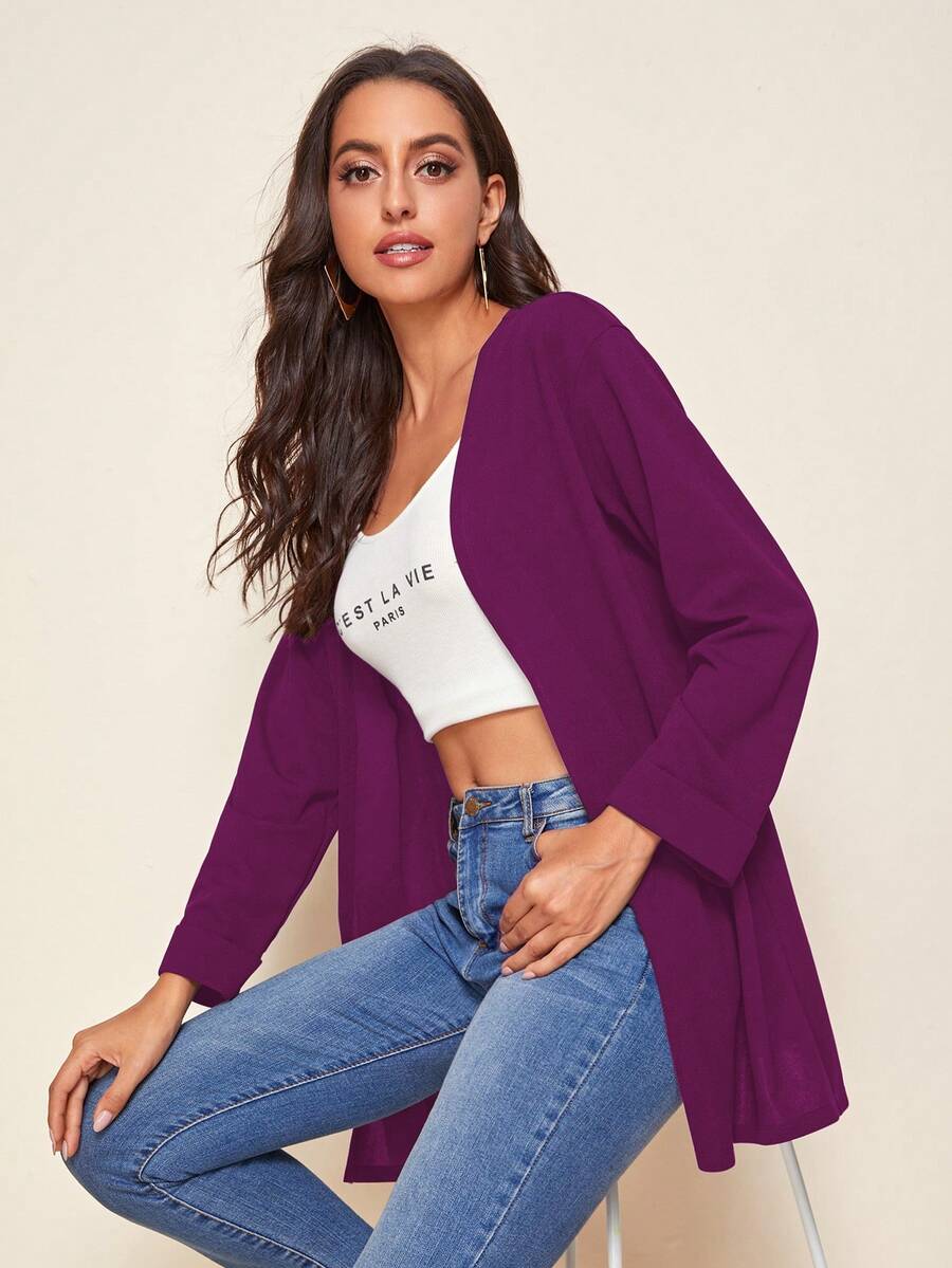 SHEIN LUNE Mở Mặt trước Chất rắn áo - Màu đỏ tím - Xem 1