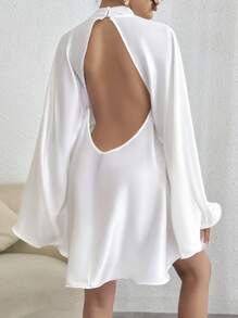 Firerie Solid Backless Kimono Sleeve Backless Dress - White - View 3