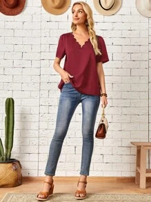 EMERY ROSE Top ribete en abanico escote V unicolor - Burdeos - Ver 3