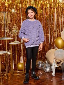 SHEIN Tween Girl Solid Fuzzy Pullover With Bag - Purple - View 5