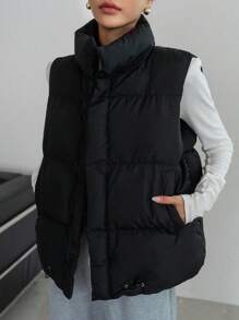DAZY 女士加厚棉背心秋冬外套 - 黑色 - 查看 5