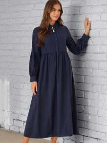 EMERY ROSE 素色前紐扣娃娃裙 - 藍色 - 查看 1