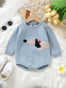 Body de punto con manga raglán y estampado de dibujos animados para bebé niño - Azul - Ver 1
