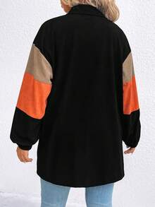 SHEIN LUNE Plus Colorblock Drop Shoulder Coat - Black - View 2