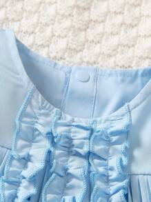 Baby Girls Ruffle Trim Pleated Dresses - Blue - View 3