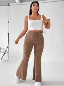 Flirla Hơn Dệt kim Marled Quần ống loe - màu nâu - Xem 4