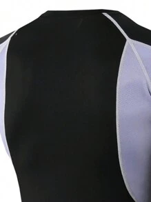 男士色塊拉幫袖運動T恤，男士壓力上衣 - 黑色 - 查看 4