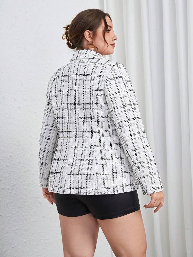 Plus Plaid Print Lapel Neck Blazer
