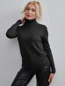 Solid Turtleneck Sweater - Black - View 3