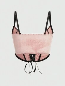 ROMWE Goth 前繫帶撞色滾邊吊帶上衣 - 粉色 - 查看 2