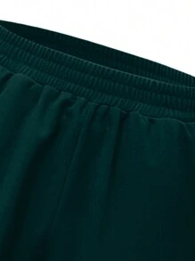 Manfinity Homme Men Letter Figure Graphic Contrast Trim Polo Shirt & Shorts - Dark Green - View 3