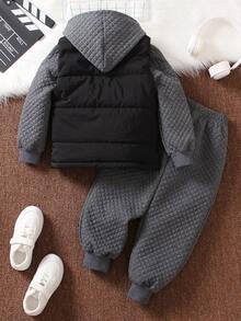SHEIN Kapuzenpullover, gefütterte Weste und Jogginghose mit Dinosaurier-Print für Kleine Jungen - Verschiedenfarbig - Übersicht 2