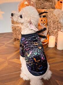 PETSIN 1pc Pet Halloween Bat, Pumpkin, Face Patterned Glow In Dark Hoodless Sweatshirt - Multicolor - View 9