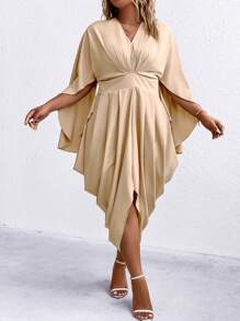 SHEIN Clasi Plus Twist Framtill Mantel Ärm Cocoon-klänning - Champagne - Visa 3