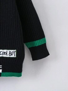 Chico joven Jersey con parche de letra ribete de rayas - Negro - Ver 5