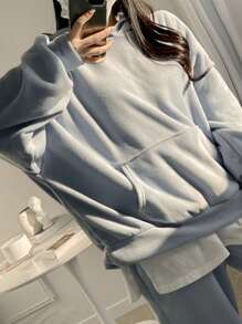 DAZY Chất rắn Thả vai Áo len & Quần nỉ - Màu xanh lam - Xem 8