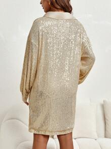 SHEIN Maternity Drop Shoulder Sequin Shirt Dress - Champagne - View 2