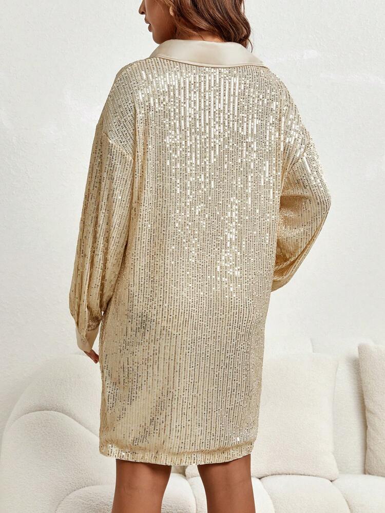 Maternity Drop Shoulder Sequin Shirt Dress