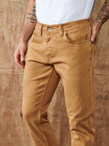 RueChic Men Solid Slant Pocket Straight Leg Pants - Yellow - View 5