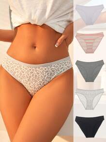 5pack Leopard Print Contrast Binding Brief - Multicolor - View 3