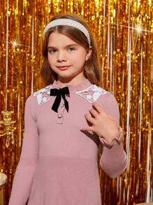 SHEIN Tween Girl Bow Front Sweater Dress - Pink - View 6