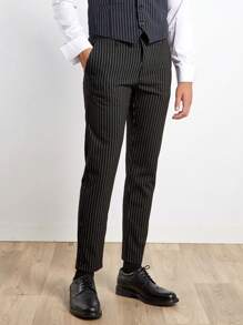 RueChic Men's Striped Suit Trousers - Black - View 3