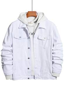 Manfinity Campus Court Men Plus Letter Graphic Denim Jacket Without Hoodie - White - View 2