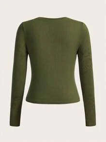 ROMWE Fairycore 圖案刺繡短款T恤 - 軍綠色 - 查看 2