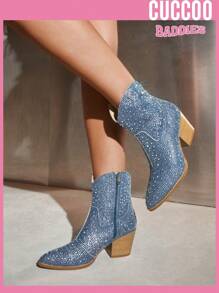 CUCCOO SZL 女性水鑽裝飾西部牛仔靴,粗跟魅力四射靴子