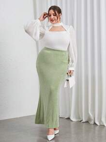 SHEIN Essnce Hơn Cao eo Váy nàng tiên cá - màu xanh lá - Xem 5