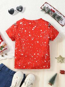SHEIN Cô Gái Trẻ Đồ họa Hình & Chữ cái Áo thun Đối với Giáng sinh - Đỏ - Xem 2