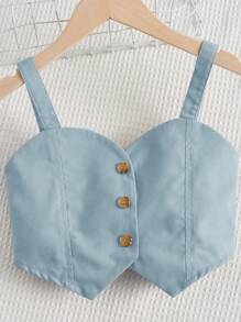 SHEIN Leap Crew Tween Girl Button Front Cami Top & Flap Pocket Side Pants - Dusty Blue - View 3