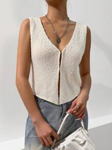 Flirla Solid Hook & Eye Knit Top - Beige - View 7