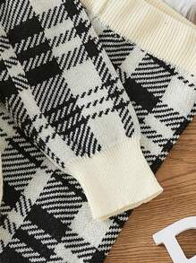 小男孩格子圖案毛衣和針織褲 - 杏色 - 查看 6