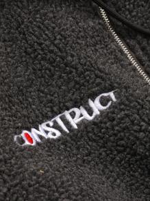 DAZY Thêu Chữ Tay Raglan Dây rút áo có mũ Áo Teddy Jackets - Màu xám đen - Xem 3