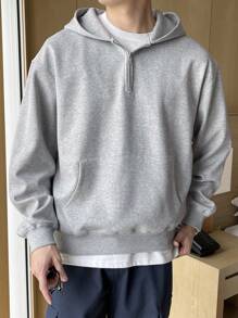 DAZY Men Half Zip Drop Shoulder Hoodie Without Tee - Grey - View 3